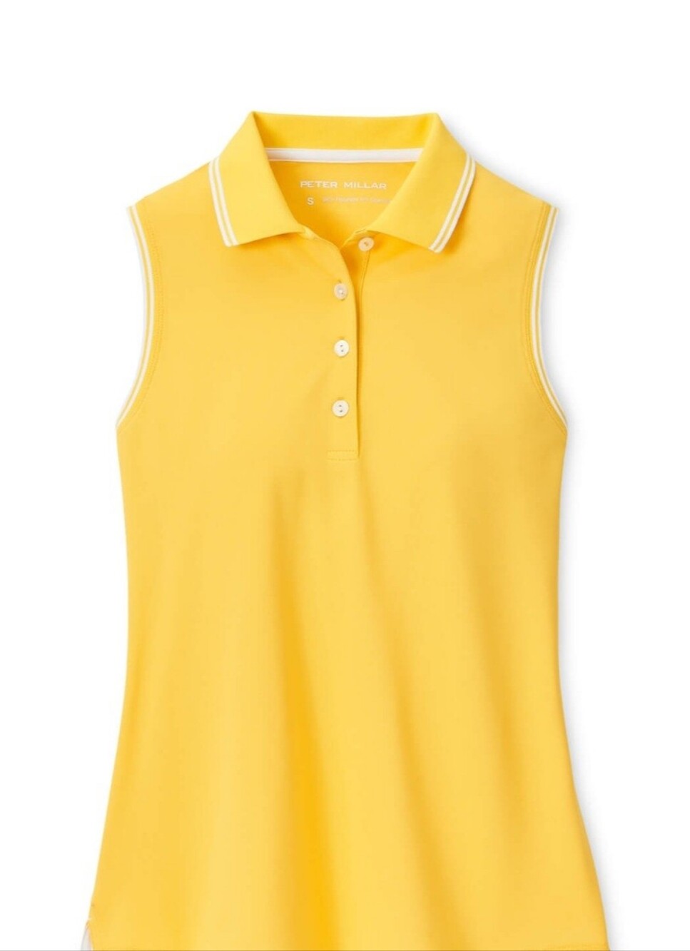 Sleeveless Polo Tank Peter Millar Women's Lemon Drop /White Canter Top in Yellow - Picture 2 of 6